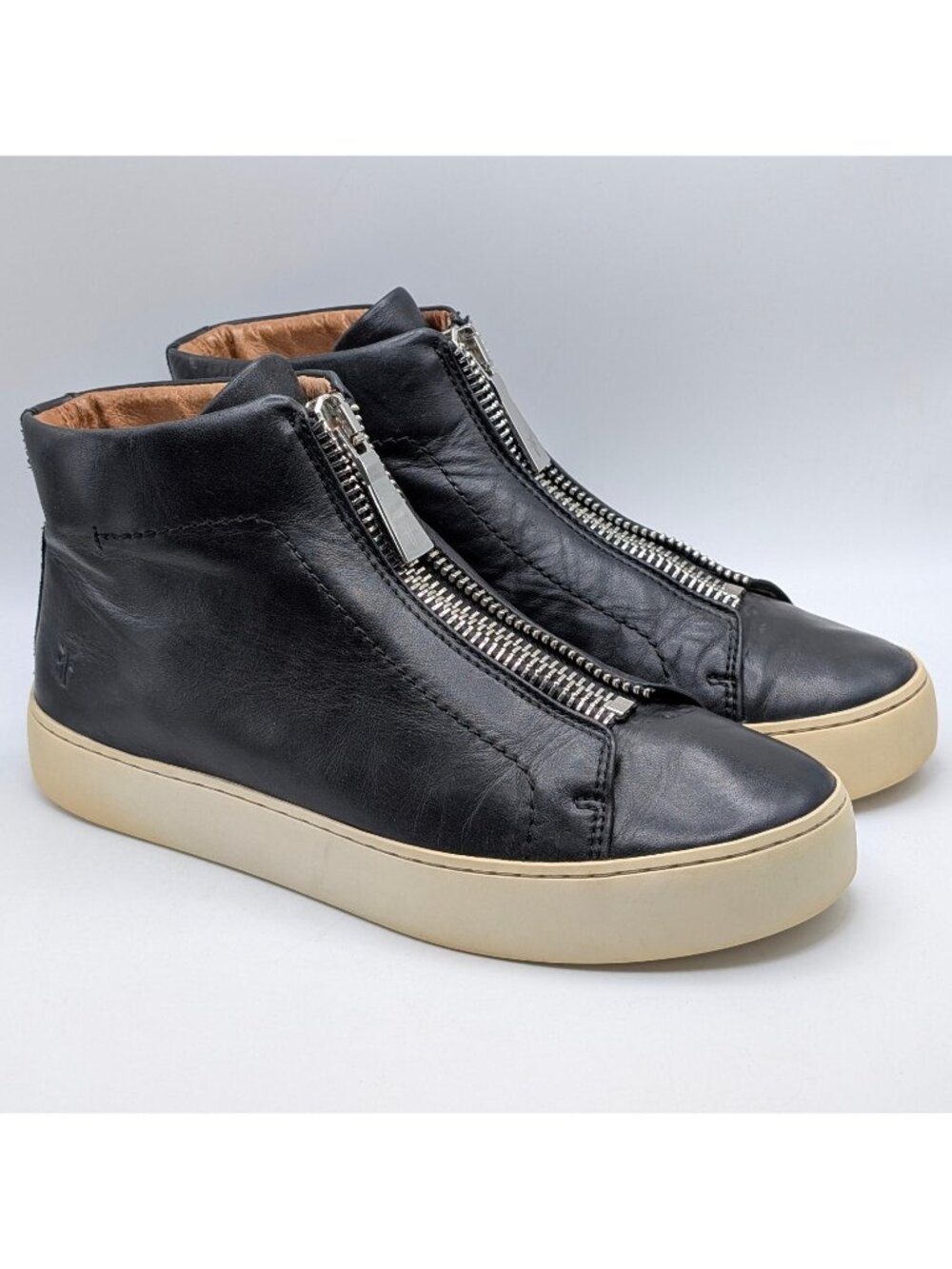 Frye Boots Womens Size 7.5 Black Leather Ankle Booties Zip Up Lena Moto Sneakers